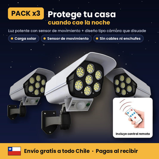 Pack x3 Focos Solares LED Tipo Cámara con Sensor de Movimiento – Exterior